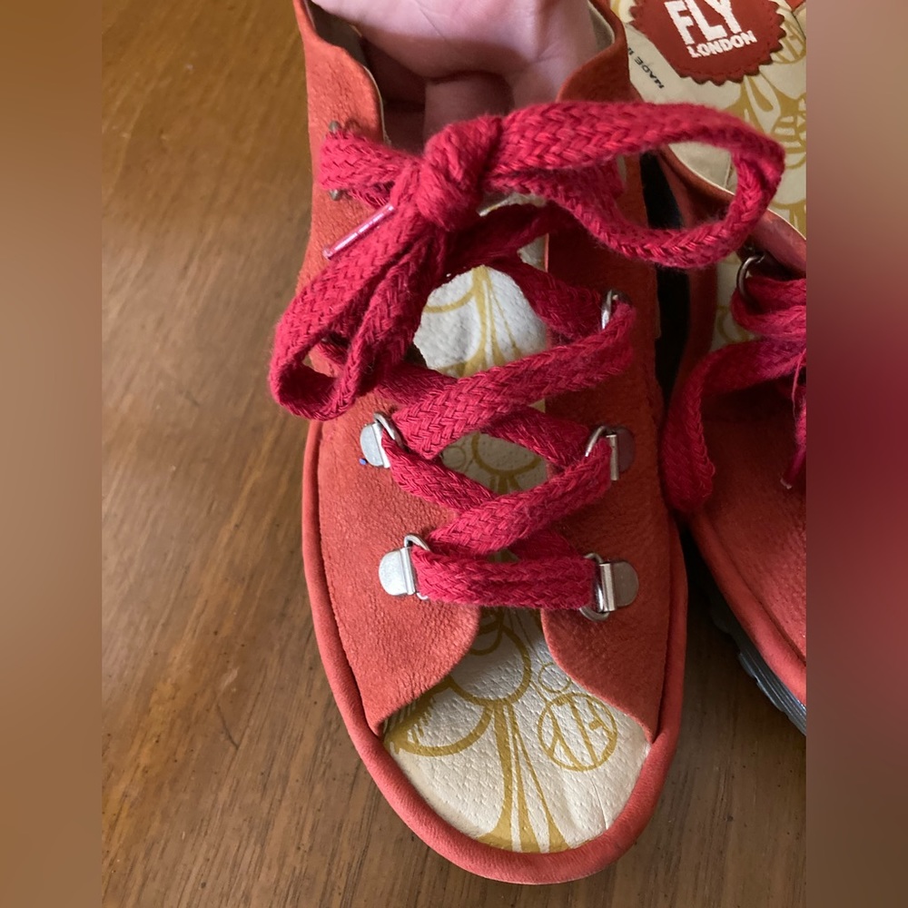 Fly London Red Lace-Up Wedges